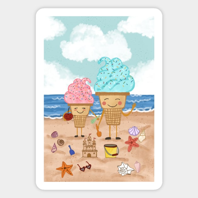 Father and daughter at the beach Magnet by SanMade